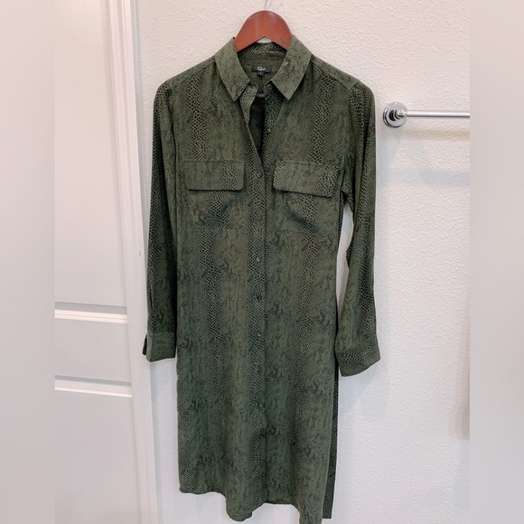 NWOT Rails Alix Silk Belted Shirtdress Dress in Python Olive Green + Black Sz S - Picture 7 of 13
